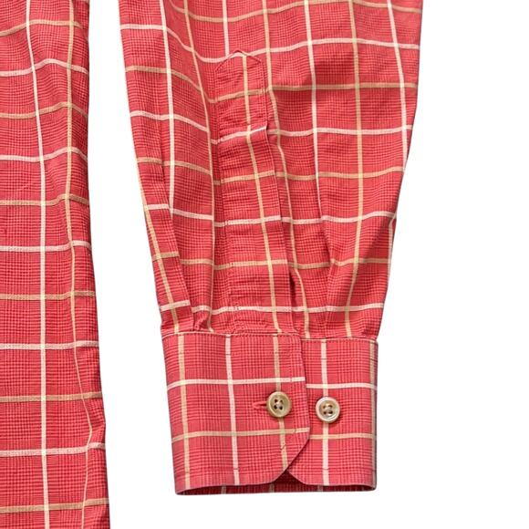 Scott Barber Mens Plaid Long Sleeve Orange Cotton Casual Button‎ Down Shirt L - Picture 9 of 11